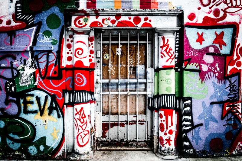 wall - building feature, art and craft, no people, rail, metal, street art, gate, communication, street, western script, white, choice, 5K, door, built structure