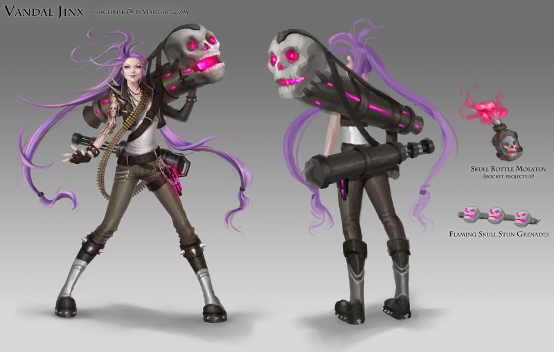 legends, portrait, full length, young women, looking at camera, studio shot, front view, long hair, white background, women, league, Jinx (League of Legends)