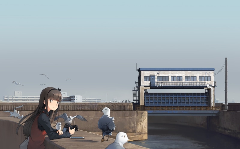 architecture, son, casual clothing, character, women, original characters, clear sky, outdoors, full length, 1080P, nature, black, men, lifestyles, rear view
