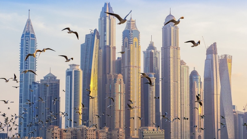 office, built structure, city, sky, landscape, urban skyline, downtown district, Dubai, cityscape, travel destinations, tall - high, no people, building exterior