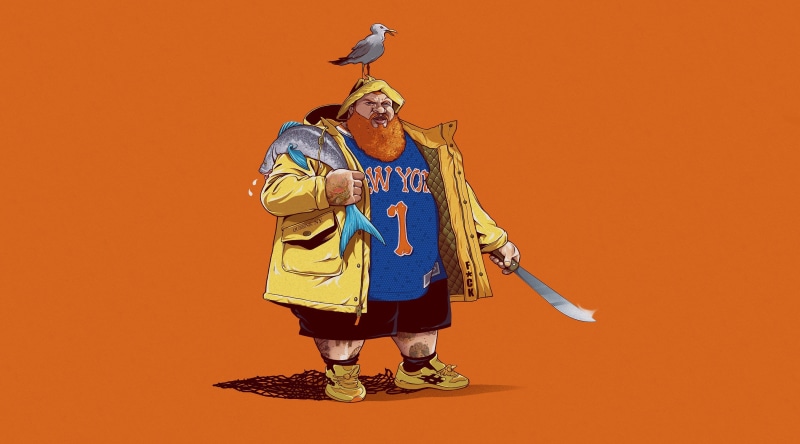 Fan Art, Action Bronson, Seagull, by ChrisBMurray, New York, New York Knicks, 2K, Fish, Art, ChrisBMurray, Minimalism, Rap, Hip Hop, Knicks