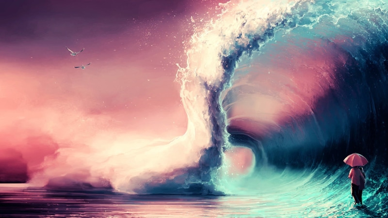 colorful, beauty in nature, AquaSixio, waves, 1080P, sky, motion, near, water, painting, power, nature, power in nature, seagulls, ocean, scenics - nature