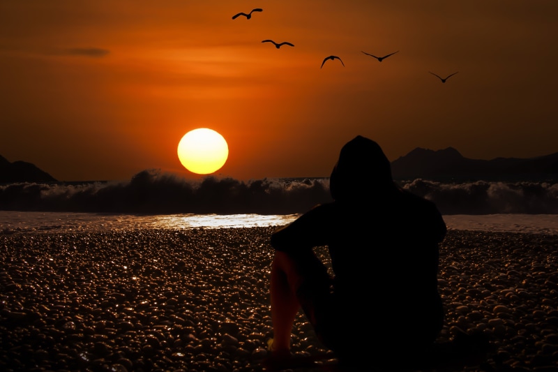 beauty in nature, vertebrate, sea, wave, one person, chillout, adult, 5K, horizon, atmospheric, relax, corsica, photo, sunset, france, only women, romantic