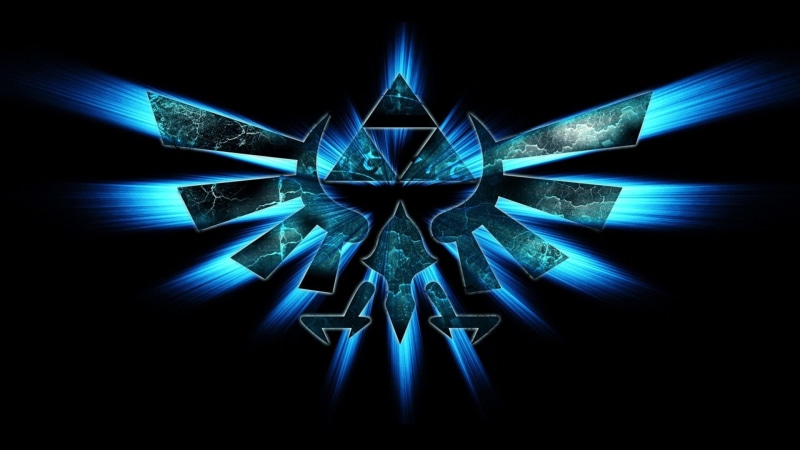 legend, digital composite, backgrounds, studio shot, shape, abstract, black background, hylian crest, reflection, 1080P, illuminated, blue