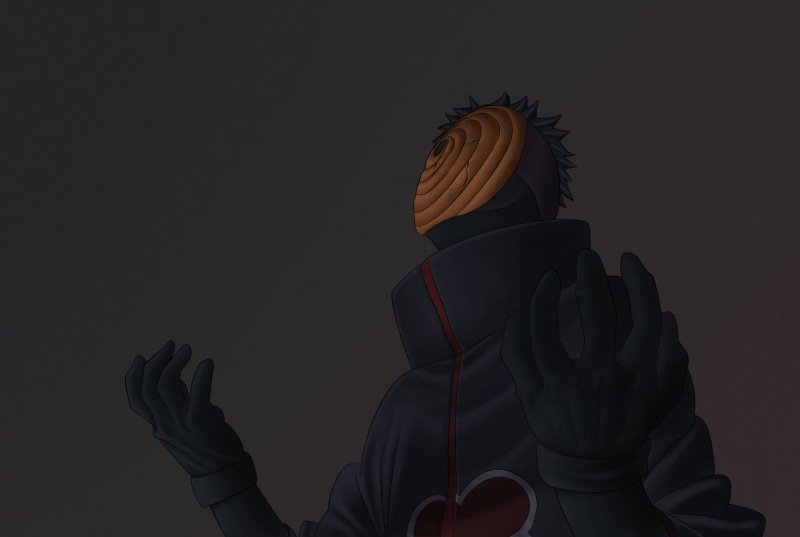 clothing, obscured face, art, winter, waist up, black background, people, Madara, scarf, creativity, warm clothing, vector, ideas, naruto, 1080P, one person