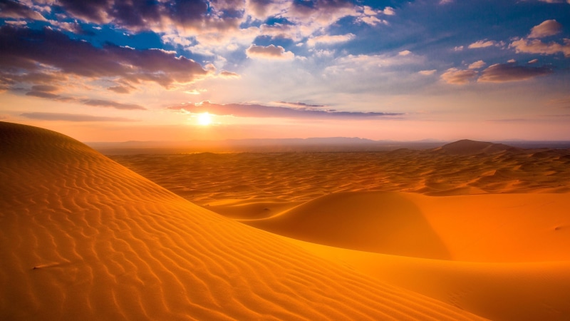 desert, landscape, morning, sunrise, dune, morocco, cloud, sunlight, horizon, sand, 4K, sky, sahara, singing sand