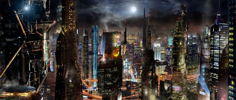 Scott Richard, future, dusk, neon Light, the city, futurism, shanghai, illuminated, fiction, residential district, international Landmark, architecture