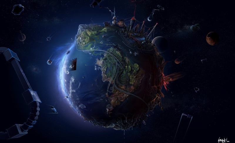 blue planet, flying, digital, water, Fantasy, marine, space, sphere, nature, blue, indoors, night, planet earth, globe - man made object, sea