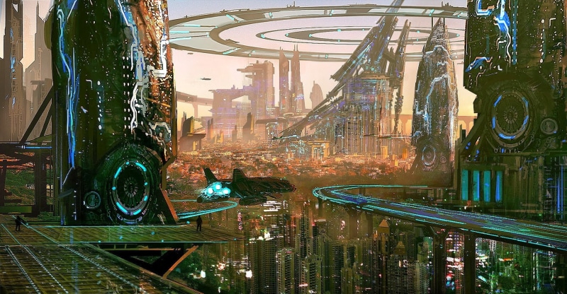 transportation, reflection, building, city, science fiction, car, 1080P, built structure, nature, water, connection, consumerism, mode of transportation