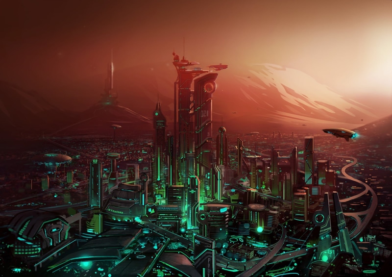 the city of the future, fences, the city, Fiction, Painting, graphics, 1080P