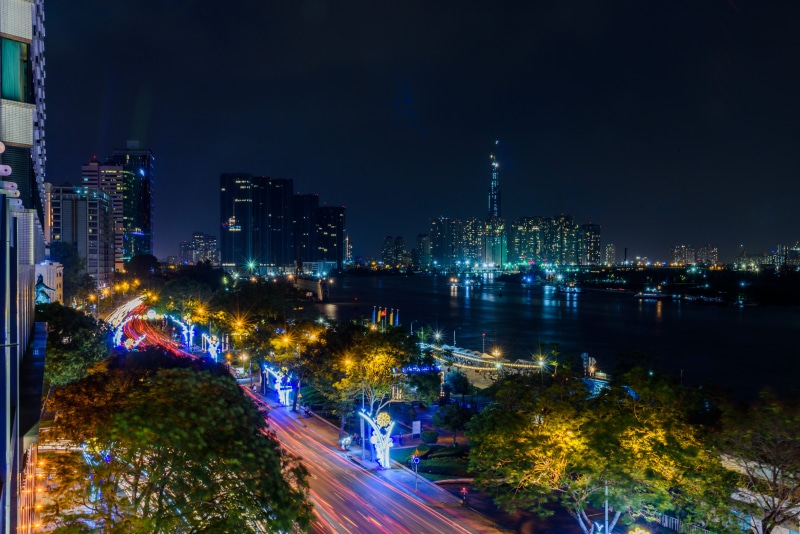 outdoors, nature, Saigon River, downtown, city lights, urban, ho chi minh city, urban skyline, road, long-exposure, illuminated, landscape, vietnam, tower