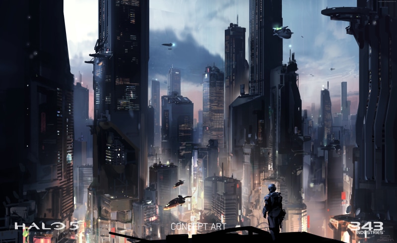 game, 4K, 5k, fps, pc, Halo 5: Guardians, screenshot, sci-fi, 4k, city, space, robots, art, spaceship, soldier, shooter