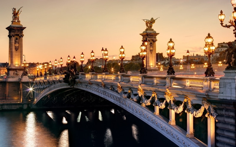 Lights, black, Scenery, Alexandre, City, Paris, River, France, seine, pont, white, Night, bridge, 720P, iii
