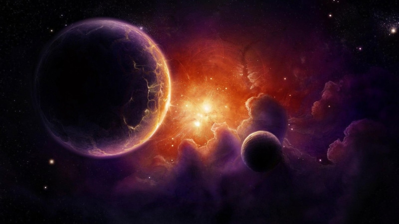 light, star, 1080P, purple, planet, burst, outer, space, fantasy, black, 1920x1080, orange