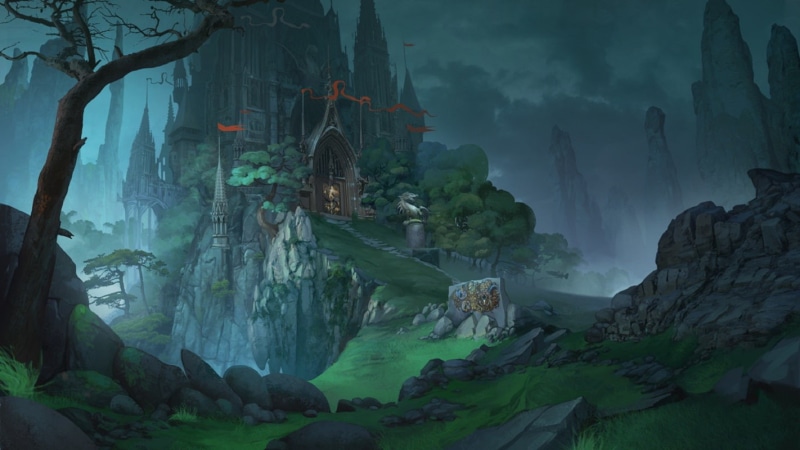 fantasy art, 720P, castle, mountains, Elizaveta Lebedeva, digital art