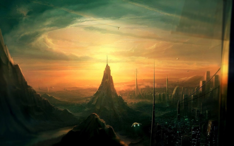 Future, fantasy, Ships, city, space, world, 1080P