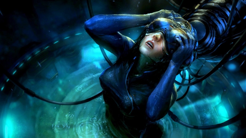 one person, long hair, adult, blue, hairstyle, character, 1080P, anime, women, Ghost in the Shell, underwater, water, young adult, hair, female, contemplation
