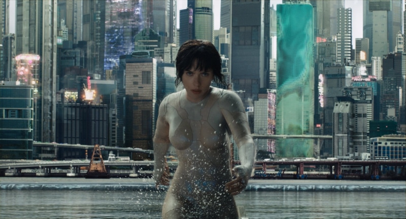 office building exterior, front view, skyscraper, Movie, adult, Scarlett Johansson, cityscape, Ghost in the Shell (2017), nature, 1080P, Ghost in the Shell
