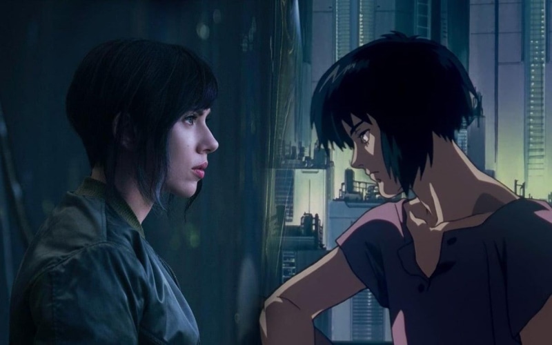 Scarlett Johansson, anime, 480P, Kusanagi Motoko, blue hair, Ghost in the Shell, cyborg, movies