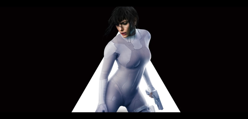 oppai, pistol, movie, 1080P, suit, Ghost In The Shell, weapon, brunette, film, gun, Major, cinema, pose, mecha, Scarlett Johansson