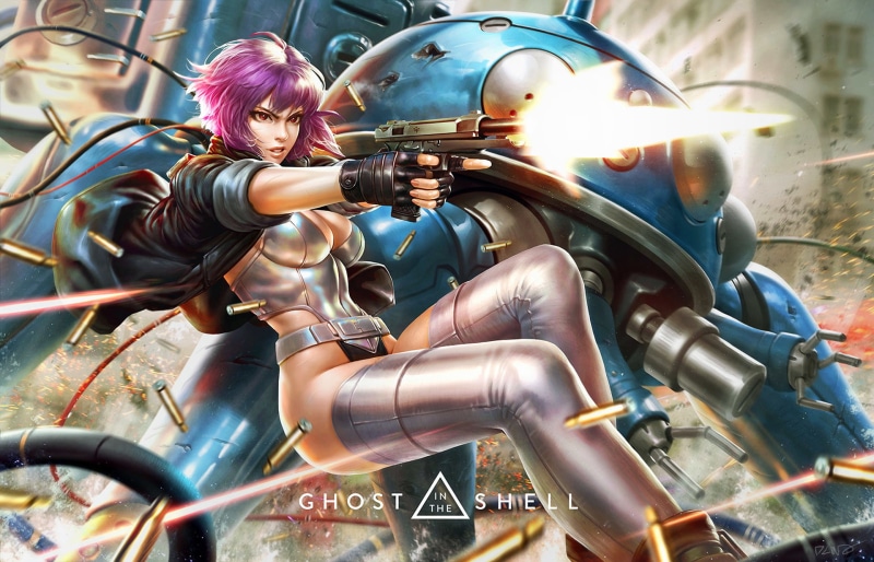 digital art, thigh-highs, Ghost in the Shell, fan art, Kusanagi Motoko, 1080P