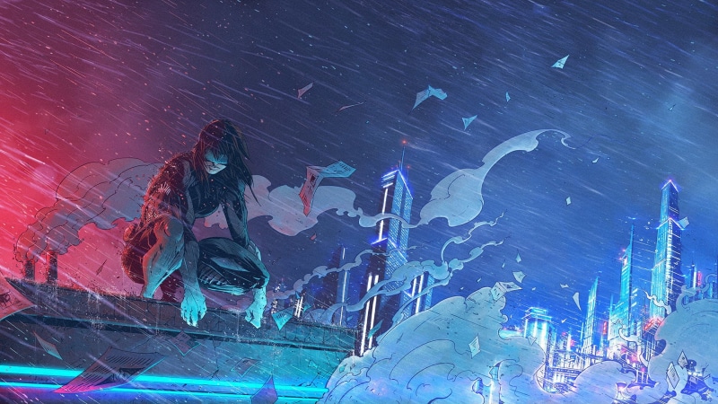 Motoko Kusanagi, Rain, Figure, Motoko, Art, Major Motoko, Girl, Cyborg, The Fireworks Kusanagi, Ghost in the Shell, The shower, Mayor Motoko, 1080P, The city