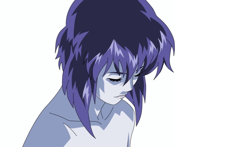 mask, young adult, hairstyle, one person, blue, human face, leisure activity, creativity, copy space, purple, looking at camera, art and craft, Ghost in the Shell: ARISE