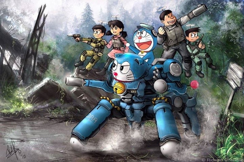 Crossover, 480P, Ghost In The Shell, Tachikoma, anime, Doraemon