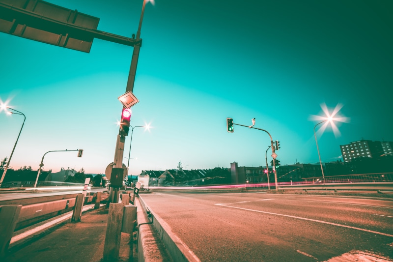 streets, intersection, crossroads, street, nature, roads, signal, transportation, cloudless, sky, highway, clear sky, Road Intersection, illuminated, dusk