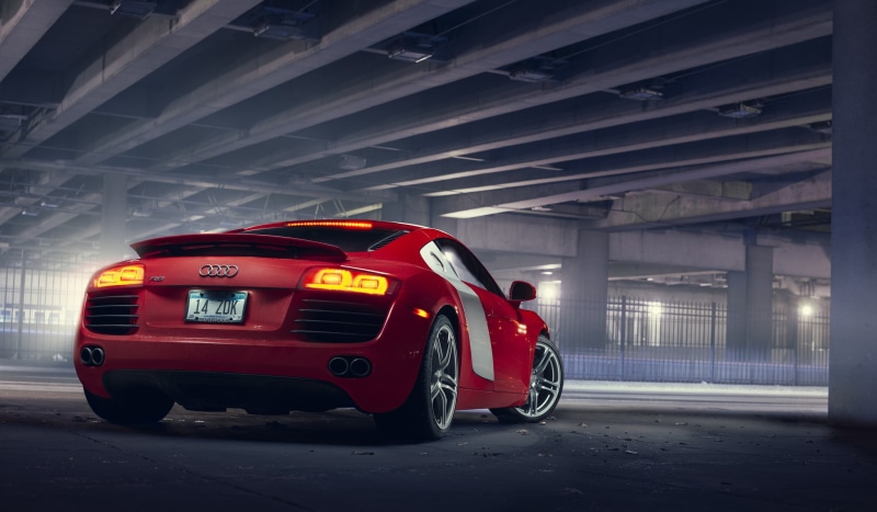 red, ceiling, outdoors, architectural column, transportation, street, built structure, motor vehicle, parking garage, building, parking lot, 1080P, r8