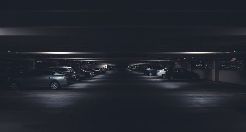 speed, indoors, parking garage, car, dark, asphalt, traffic, driving, street, parking lot, land vehicle, stationary, parking, multiple Lane Highway, night