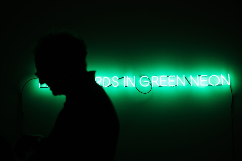 flare, neon, person, night, display, green, glowing, waist up, illuminated, connection, counter strike, 5K, human, near, technology, copy space, pc, lighting equipment