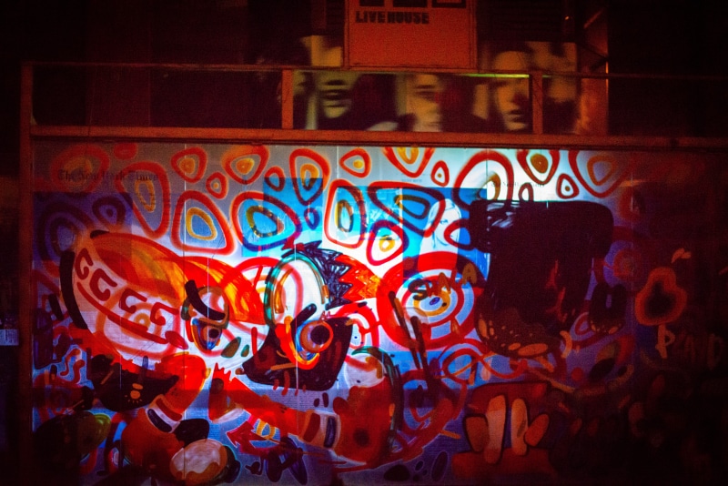 abstract, night life, building exterior, neon, wall - building feature, display, city, lighting, illuminated, transportation, arcade game machine, screen