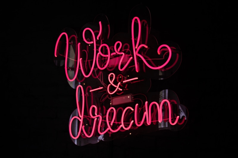 black background, works, positive emotion, lighting equipment, sign, western script, shadow, love, dream, 5K, signage, led, red, glowing, illuminated