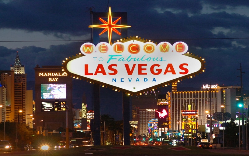 sign, road, vegas, las, street, cloud - sky, illuminated, text, information, built structure, sky, 1080P, western script, signage, architecture, signs