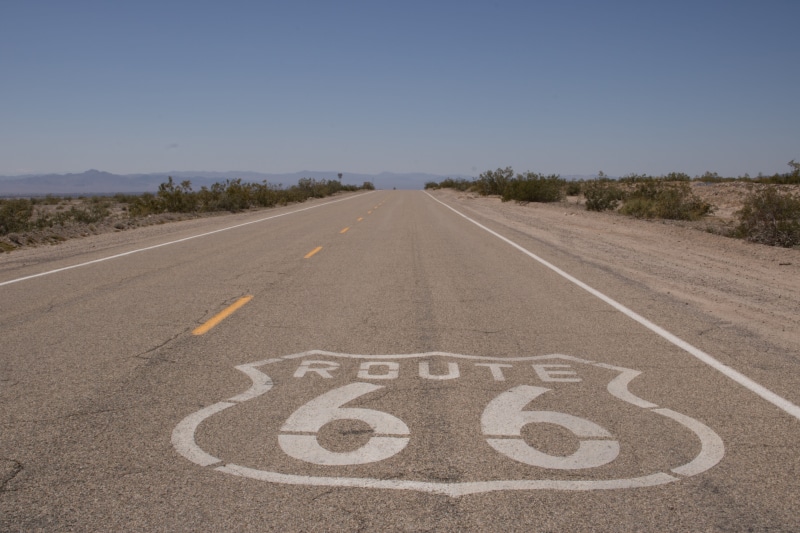 Route 66, marking, Sign, asphalt, clear sky, communication, no people, number, transportation, desert, highway, america, history, nature, road sign, symbol