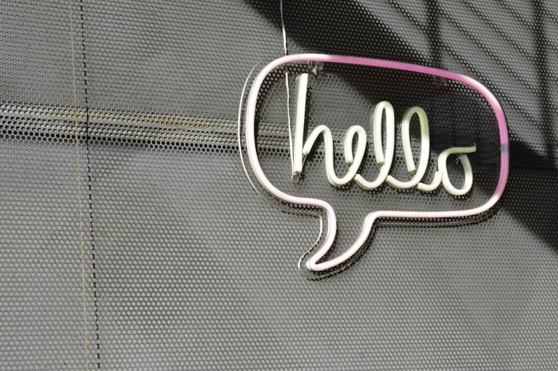 neon, technology, photo, mounted, close-up, metal, signage, text, day, los angeles, led, indoors, communication, hellow, textured, lights, daytime, hello