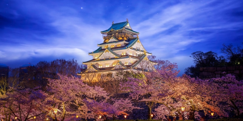 castle, lighting, 1080P, beauty, Japan, Himeji Castle in Osaka