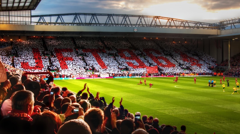 athlete, England, Liverpool, built structure, Anfield Road, YNWA, spectator, lifestyles, Football, Stadium, real people, field, grass, outdoors, Suarez