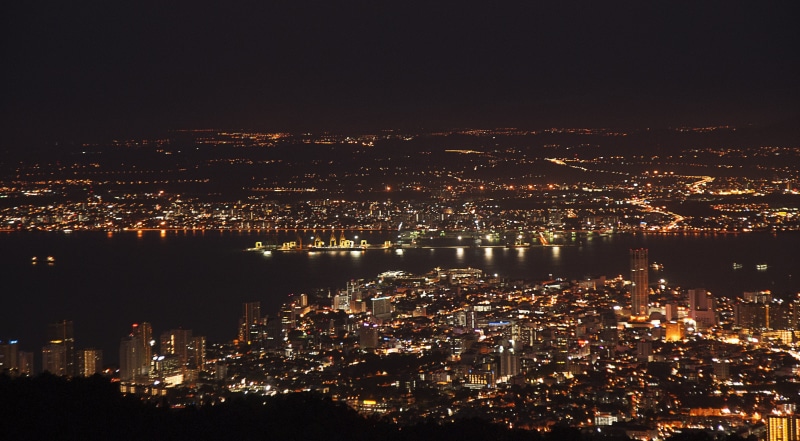 glow, dark, from penang hill, southeast asia, city, aerial view, beautiful scene, illuminated, aerial, twilight, building, architecture, malaysia, building exterior
