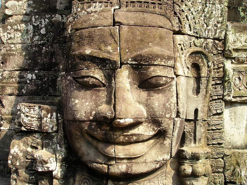 ancient, asia, bas relief, no people, khmer, art and craft, mystical, face, temple - Building, architecture, temple complex, large, human representation