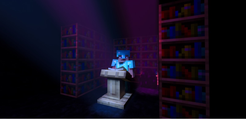 lights, Minecraft, RTX, 2K, bookshelf, armor, Steve, sun rays, Nvidia