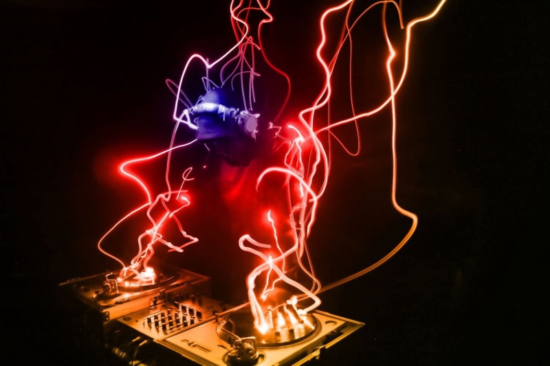 burning, aggression, mixer, glowing, controller, turntables, red, dj, nature, heat - temperature, creativity, drink, artwork, indoors, silver, music, communication