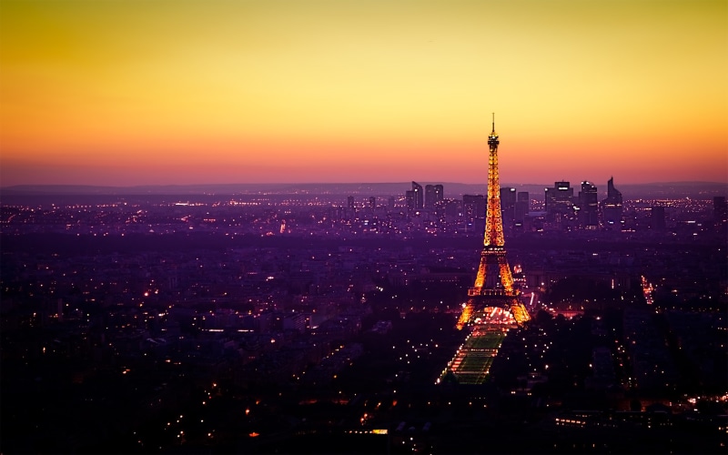 yellow, parisfrance, canoneos500d, purple, citylights, 2K, eiffeltower, cityscape, paris, nightfall, skyline, montparnassetower, photography, urban, city