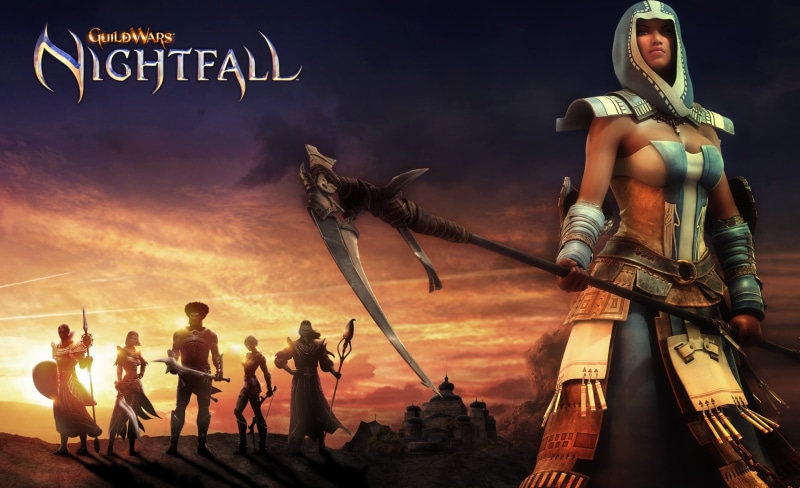 1080P, guild, group of people, the past, sunset, nature, women, sculpture, wars, sky, outdoors, people, guild wars nightfall, young women, beautiful woman
