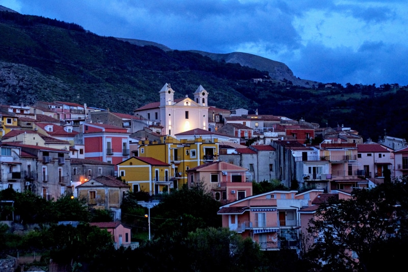 night, sky, nature, street lights, calabria, evening, nightfall, dusk, san nicola arcella, twilight, cloud - sky, houses, architecture, mountain range