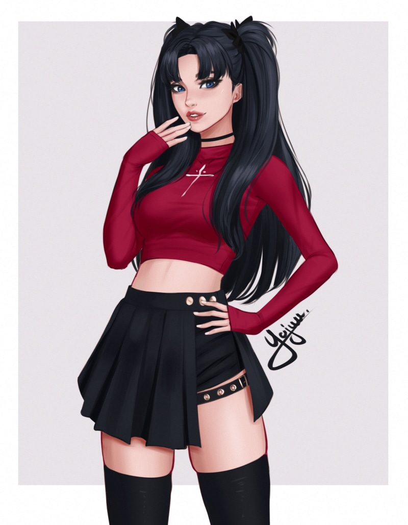 2K, women, illustration, fan art, Fate/Stay Night: Unlimited Blade Works, Yajuu, anime girls, short shorts, fate/stay night: heavens feel, black shorts
