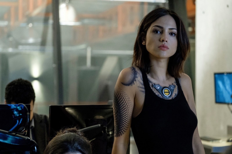 dark hair, film stills, Eiza Gonzalez, short hair, 720P, tattoo, women indoors, women, actress, Mexican, brunette