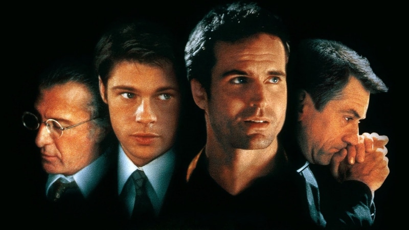 Priest, Suits, Movie Poster, men, black background, legends, Glasses, Brothers, Sleepers, Tie, face, law, Jason Patric, Dustin Hoffman, movies, Robert DeNiro