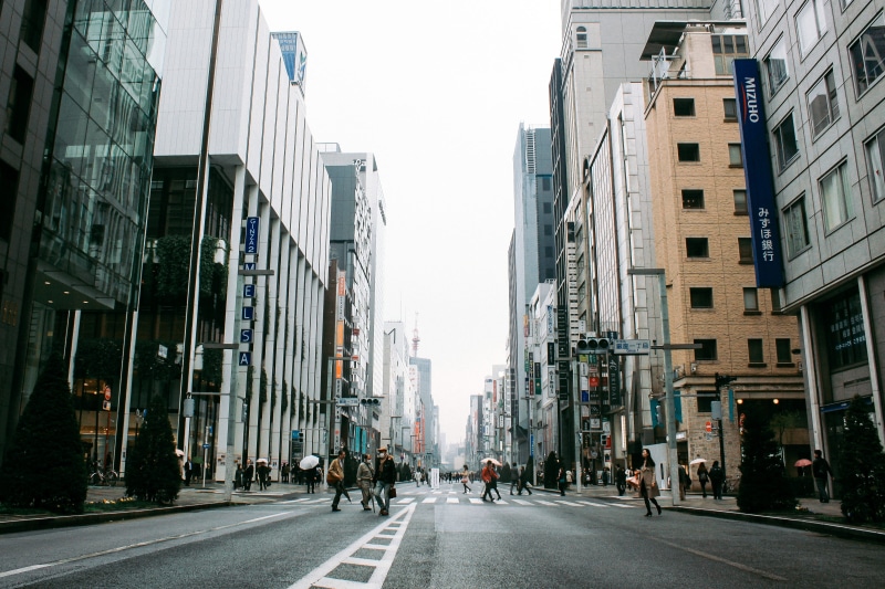 sky, direction, city Life, Ginza, transportation, skyscraper, downtown District, nature, architecture and Cityscape, the way forward, road marking, built Structure